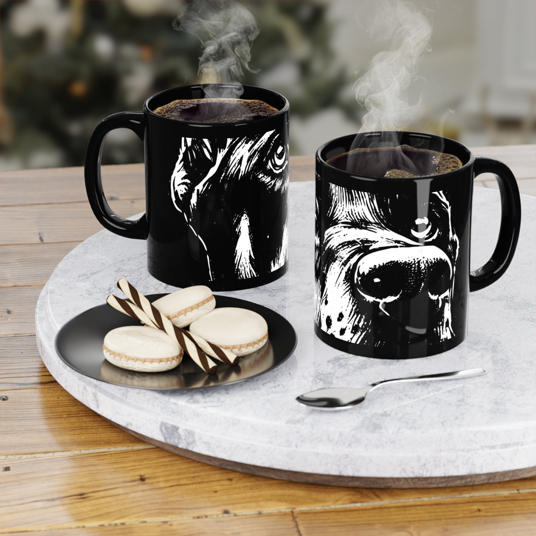 Black Ceramic Mug — Monochrome Doberman Portrait Coffee Cup