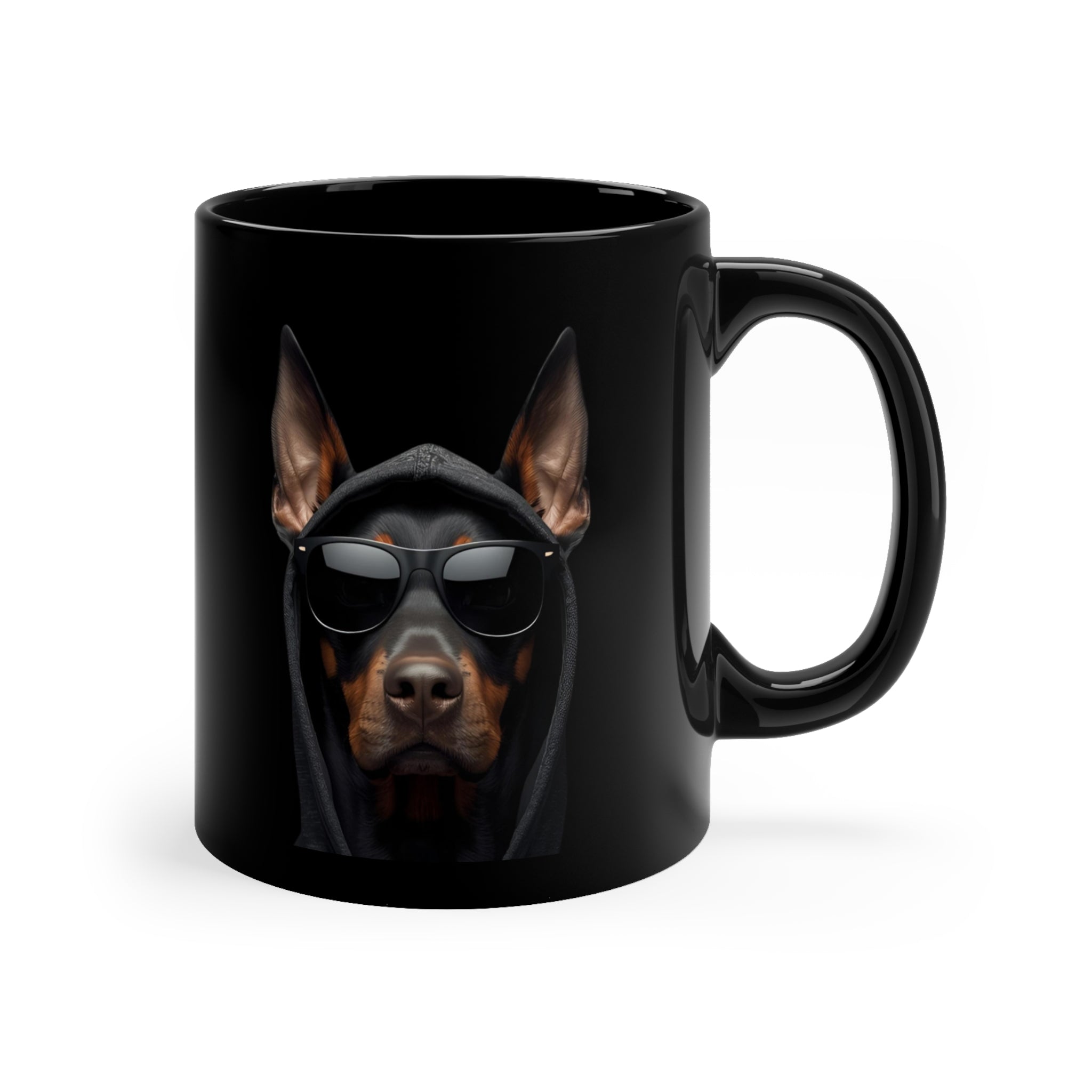 Black Ceramic Mug — Monochrome 3 Doberman Portrait Coffee Cup