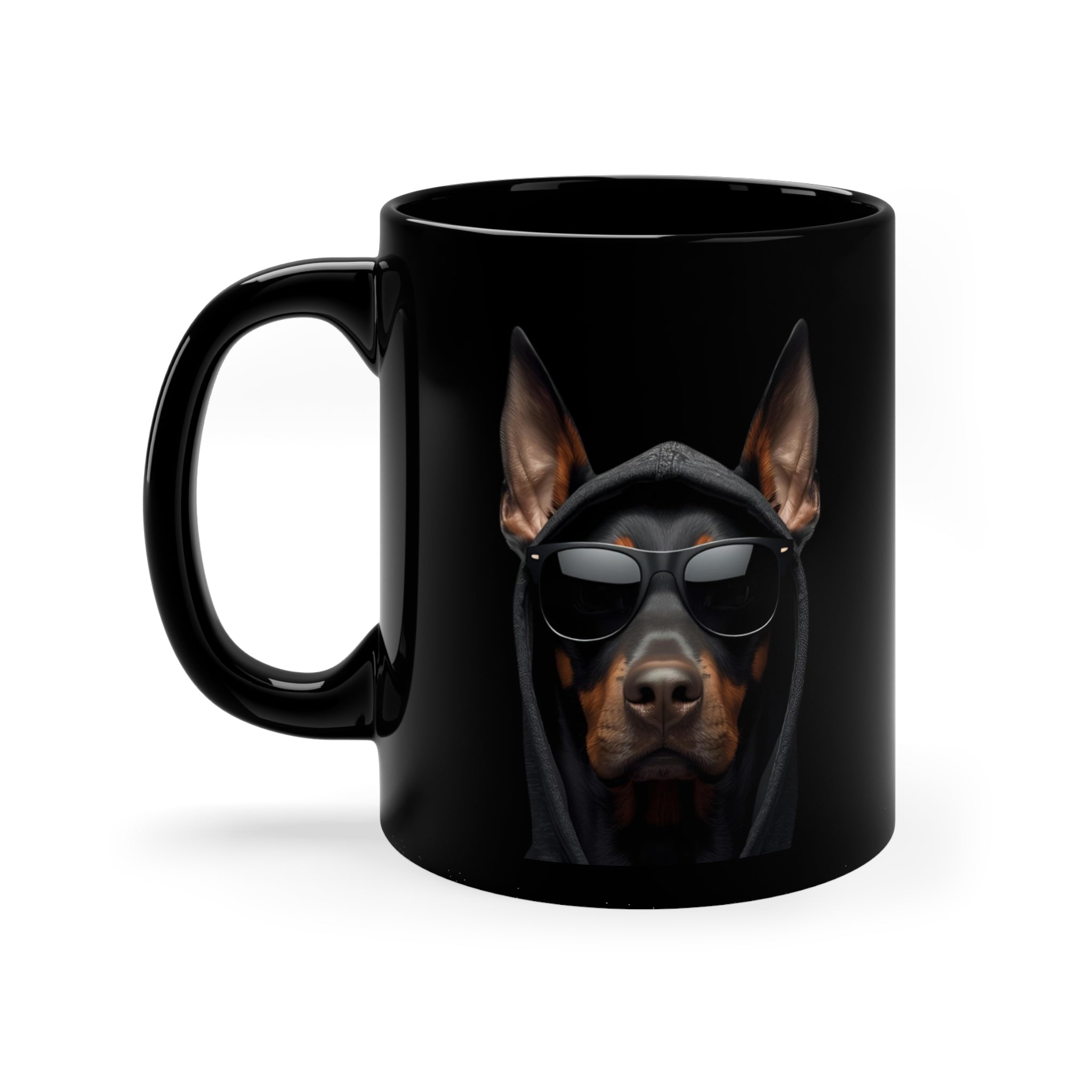 Black Ceramic Mug — Monochrome 3 Doberman Portrait Coffee Cup